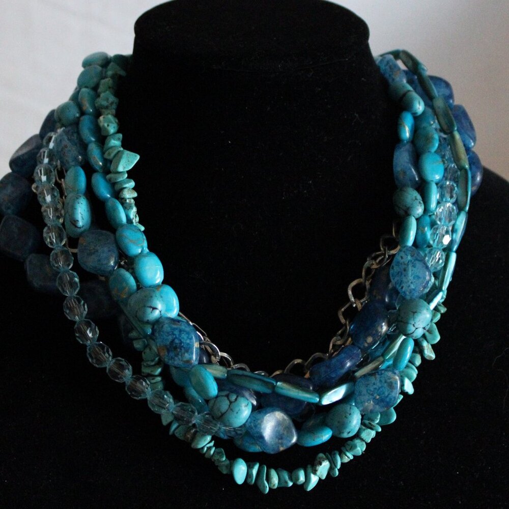 Latasia 8 Strand Blue Necklace With Turquoise Or Howlite Chips